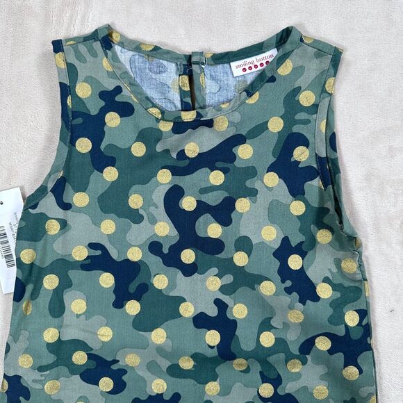 Smiling Button Tunic Dress Girls Size 5 Green Camo Gold Polka Dot New - Picture 3 of 8